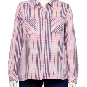 3X Plus Size Flannel Women’s Long Sleeve Cotton Top